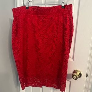 Red lace pencil skirt.